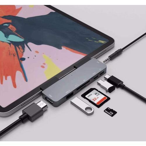 USB C HUB for iPad pro 2018 USB Type C to HDMI PD USB 3.0 SD TF Card Reader 3.5mm Headphone Jack adapter for Macbook Pro Air
