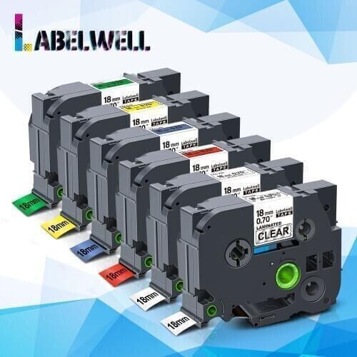Labelwell 6pcs TZe-241 tze 241 for Brother laminated Tze241 Tze-141 441 541 641 741 label tape for Brother p touch Label Maker