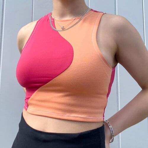 Summer new sexy macaron stitching sleeveless sporty top women