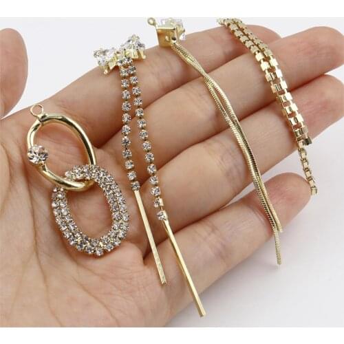 Fashion Gold Color Metal Pendants Oval Long Tassel Rhinestone Women DIY Making Drop Earrings For Wedding Party Jewelry Gift,2PCs