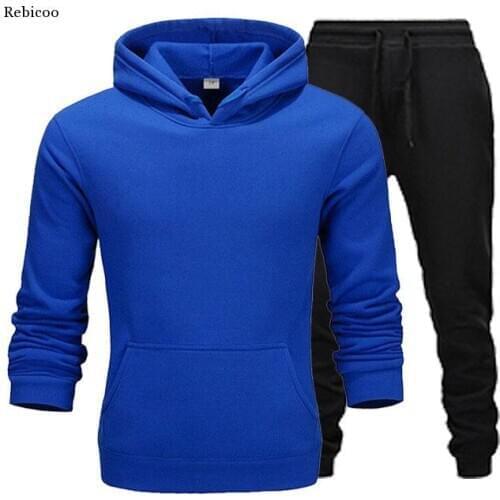 New Tracksuit Fashion Men Sportswear Two Piece Sets All Cotton Fleece Thick Hoodie+Pants Sporting Suit Male