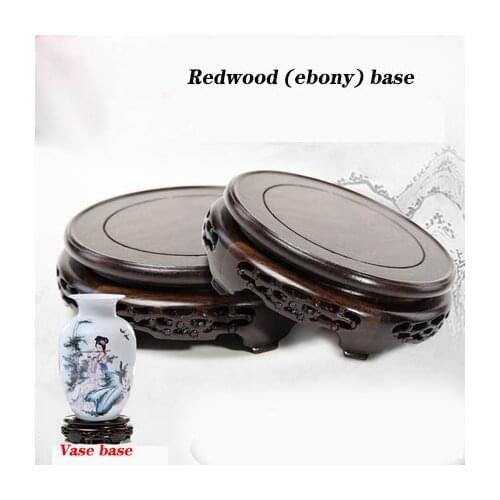 8.2-14.8cm Diameter Ebony Carved Bat Pattern Base Craftwork Solid Wood Base Flower Vases Stone Jade Teapot Aquarium Base