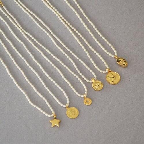 Brass With 18K Gold Real Pearl Star Necklace Designer T Show Runway Gown Rare INS Japan Korean Boho Gothic Hip Hop Top