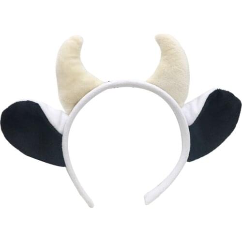 Cow Ox Devil Horn Plush Headband Cartoon Animal Cosplay Party Hair Hoop Bandana U90E