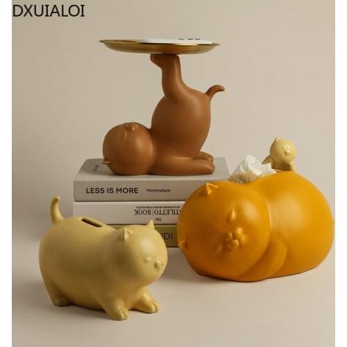 Simple and creative cute cat piggy bank decoration housewarming gift home entrance living room tissue box key storage decoration