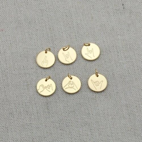 Simple Hand Gestures Disc Pendent Necklace For Sister Daughter Best Friends Necklaces 12mm Disc Accept Custom Design