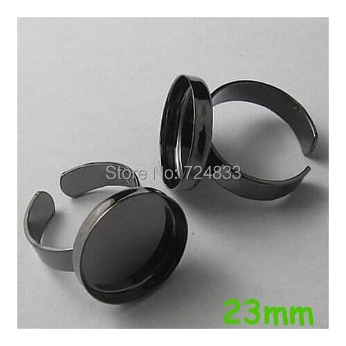 Blank Bezel Ring bases w/ Inner 23mm Round Deep wall cups tray Glass Cabochon Brass Open Ring Settings Findings Gunmetal black
