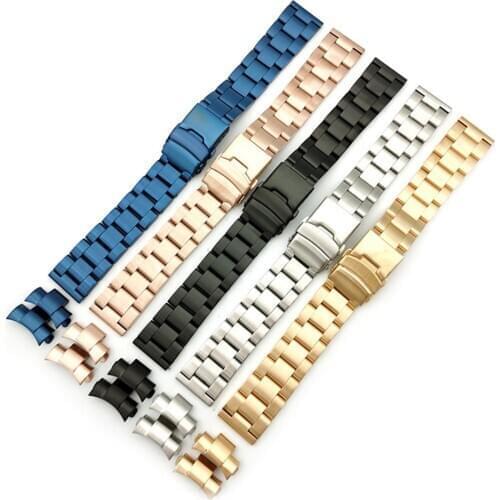 20mm 22mm Stainless Steel Diver Watch Strap Universal Curved End Solid Metal Wrist Band Double Lock Buckle Bracelet Watchband