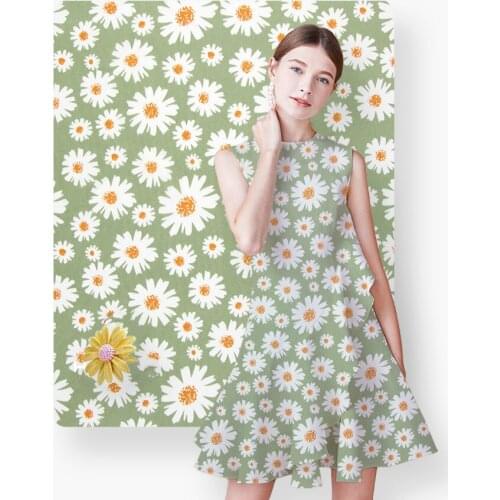Net red daisy fabric digital printed fabric chrysanthemum top dress fabric width 150cm 1 meter