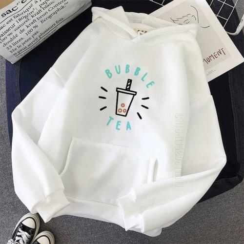 Bubble Tea Printing Hoodies Women/Men Long Sleeve Hooded Tops Student Basic Streetwear Daily Casual Trendy Sweatshirt Hoodies