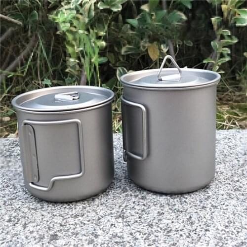 Ultralight Titanium Cup Outdoor Portable Mug Camping Supplies Picnic Water Cup With Foldable Handle 350ml/420ml
