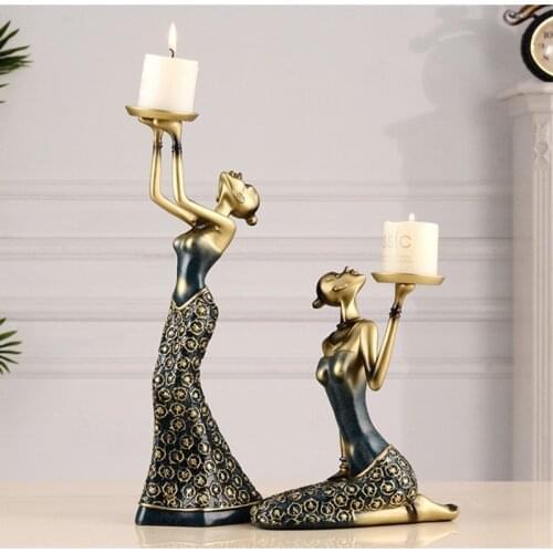 Vintage Beauty Candle Holders Sculpture Home Decoration Accessories 2pc/set Mordern Room Wedding Gift Ornaments portavelas T630