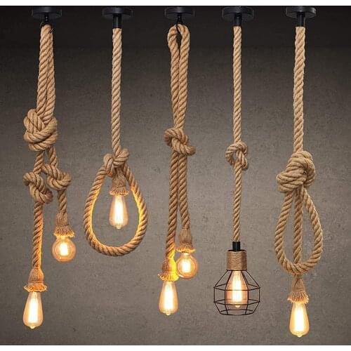 Vintage Hand-woven Hemp Rope Pendant Lights for Loft Bar Attic Hanging Lamp Double Head Creative Hanging Pendant Lights