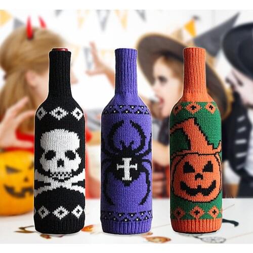 Halloween Wine Covers Cute Pumpkin Skull Spider Pattern Knit Wine Bottle Sweaters