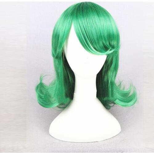 One Punch Man Senritsu no Tatsumaki 12" Green Curly Short Styled Synthetic Hair For Females Party Cosplay Wigs+Wig Cap