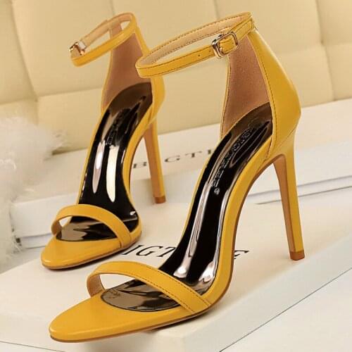 Women 11.5cm High Heels Yellow Platform Sandals Female Fetish Strappy Stripper Red Shoes Lady Valentine Nightclub Summer Pumps