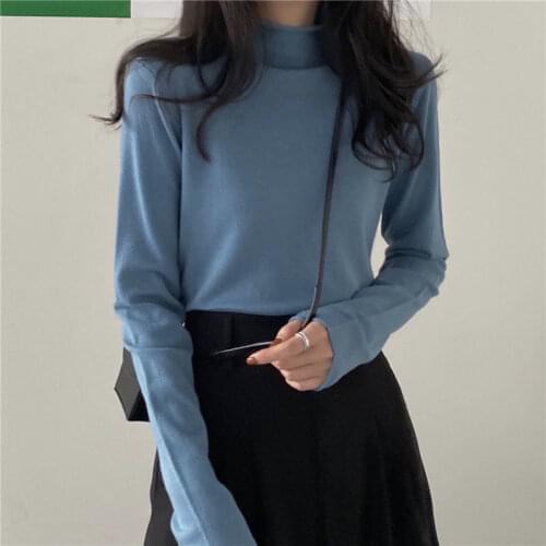 Woman Fashion Sweaters Womens Turtleneck Sweater Long Sleeve Top Fall/Winter Slim Black Inner Skinny Knitted Top