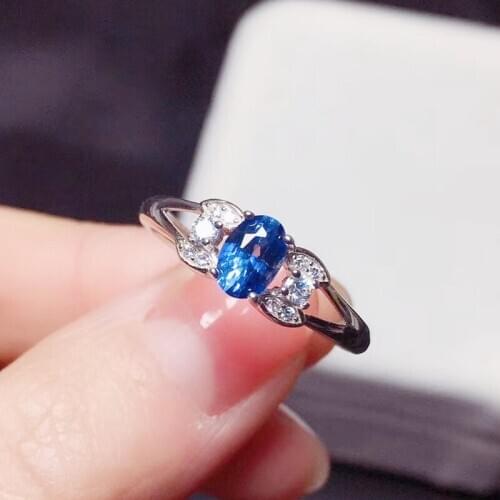Per jewelry Natural real blue sapphire slim ring Free shipping 0.6ct gemstone 925 sterling silver Fine jewelry T206183