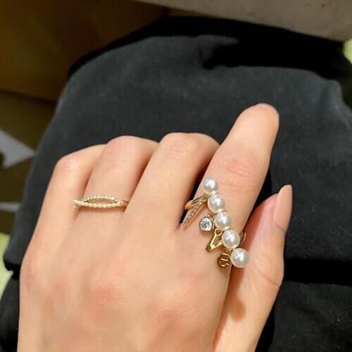 2021 New Fashion Letter Pearl Open Rings For Women Korean Style Personality Big Statement Ring bijoux Adjustable