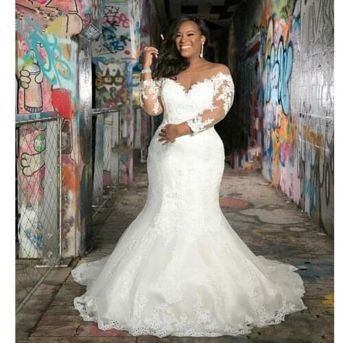 Sexy Mermaid Wedding Dresses 2022 Long Sleeve Robe de mariee Tulle Lace Appliques Formal Women Bridal Gowns Custom Size