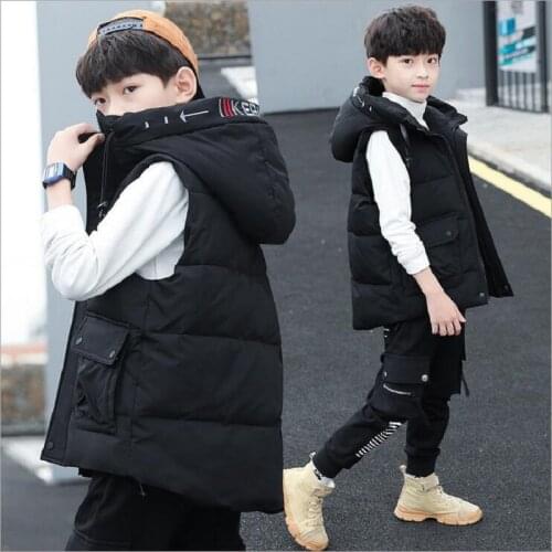 2021Autumn Winter Children Outwear Warm Vest For Boys Thicken Hooded Cotton Waistcoat Teens Sleeveless Jackets Kids Clothes Tops