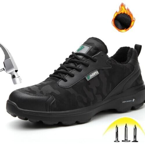 Winter Safety Shoes with Steel toe cap Mens Warm Velvet Puncture Proof Electrical Insulation Lightweight Safety Work Shoes