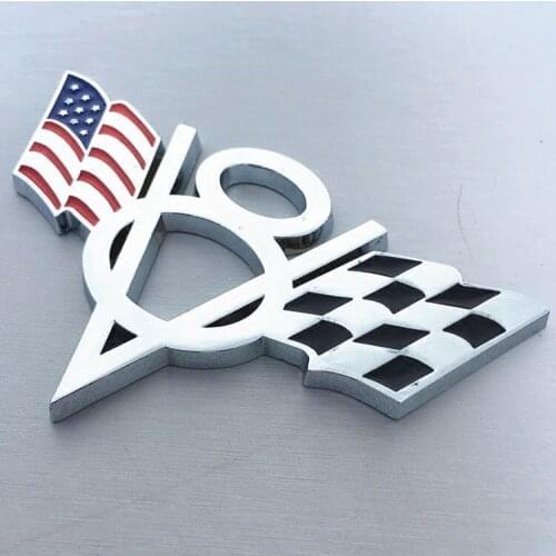 1 Pcs 3D Metal V8 US Flag Moto Emblem Badge Car Stickers for JEEP Fiat Bmw Ford Lada Audi Opel Skoda Toyota Lifan VW Car Styling