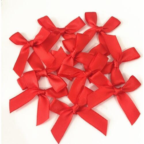 100pcs Red Color 10mm Satin Ribbon Bows Decorative Tail Bow For Doll Hair Accessories Wedding Invites Cardmaking Embellishments