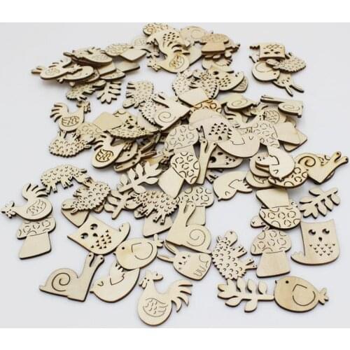 50pcs Wood Slice Laser Cut Out Natural Wood Pieces Children Handmade Scrapbooking DIY Party Wedding Decoration