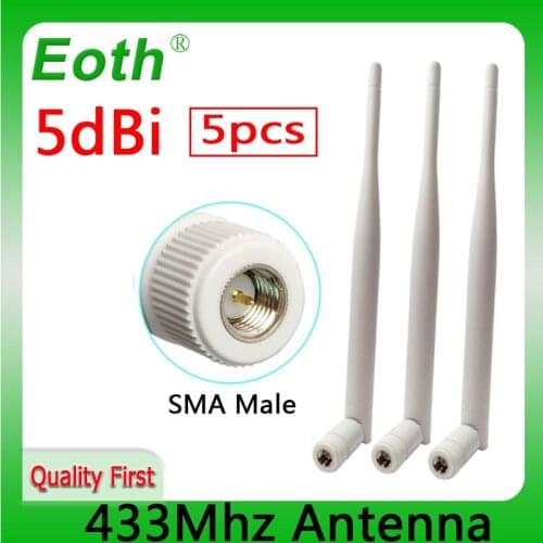 5pcs/lot 433Mhz Antenna 5dBi GSM SMA Male Connector Antena 433 mhz Aerial Wireless Repeater Antenne 433m Lorawan Gasmeter
