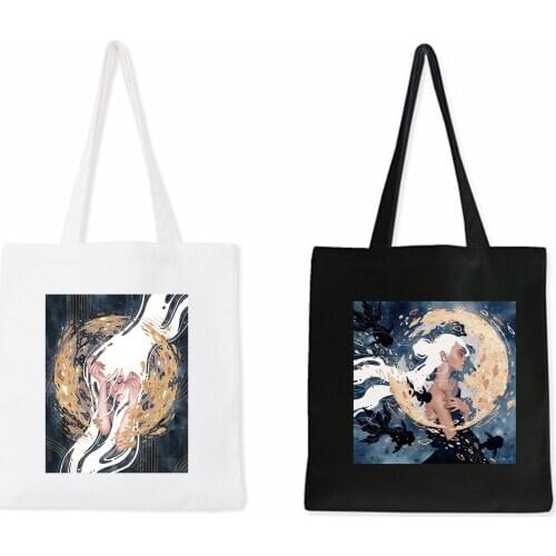 Cartoon Anime Large Canvas Tote Bag Female Chic Japanese Print Harajuku Shoulder Bags Vintage Reusable Foldable Shopping Bags