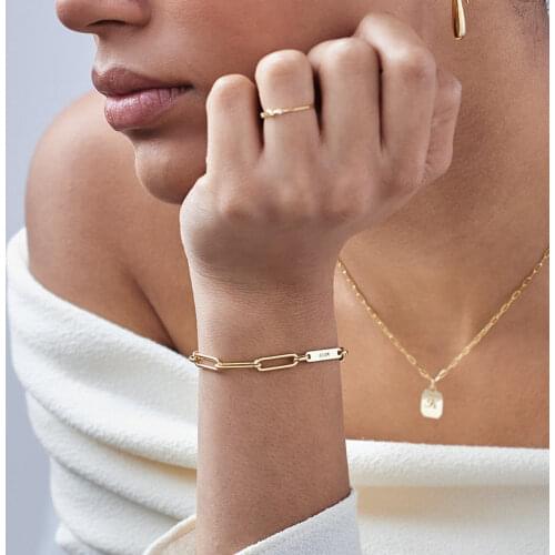 Mumuxing2021 New Ladies Custom Stainless Steel Bracelet Punk Jewelry Multi-Nameplate Engraving Name Rectangular Chain Bracelet