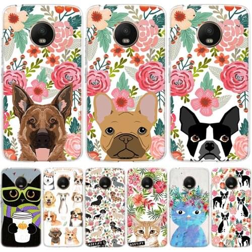 Cat cute cartoon dog flower Phone Case for Motorola Moto G8 G7 G6 G5 G4 E6 E5 E4 Power Plus Play One Action Macro Vision Cover C