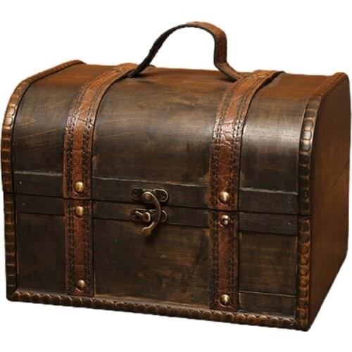 Retro Elegant Wooden Pirate Jewelry Storage Box With Lock Vintage Treasure Chest for Wooden Organizer Home Decoration