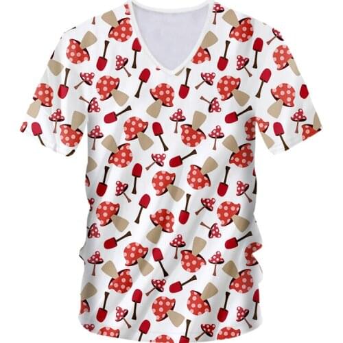 IFPD EU Size V-neck Tshirt Women/men Cool Print Mushroom 3D T-shirt Cartoon Tops Unisex Slim Fit Short Sleeve Casual Tees 7XL