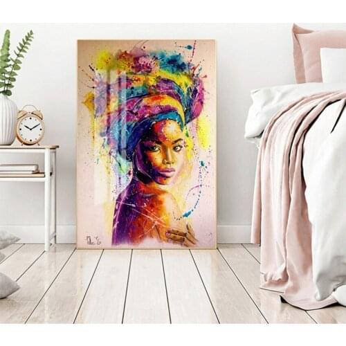 Oil Wall Art Painting for Living Room Africa Women Printed Posters Abstract Girl Portrait Canvas Painting Colorful