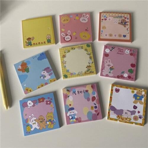Korean Ins Cartoon Cute Bear Rabbit Memo Pad Student Creative Kawaii Notepad Funny Message Paper School Stationery 50 Sheets
