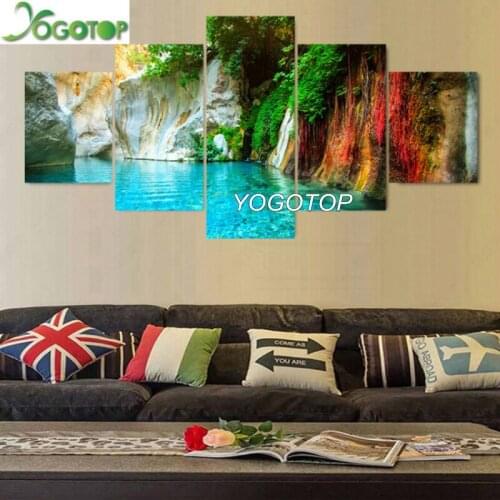 Colorful waterfall landscape diy Diamond Painting 5D Full Drill Mosaic Diamant Embroidery Home Decor 5 Pieces puzzle Art ML1358