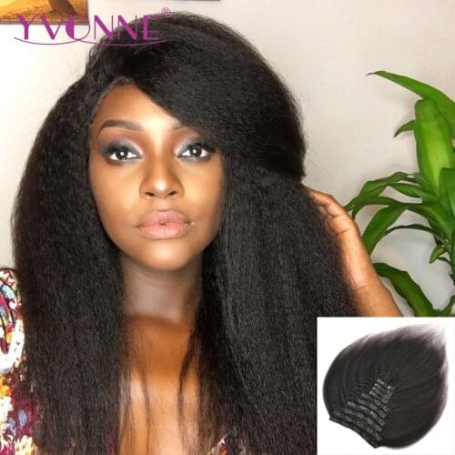 YVONNE Kinky Straight Clip In Human Hair Extensions Full Head 32 Clips 10 Pieces/Set Brazilian Virgin Hair Natural Color