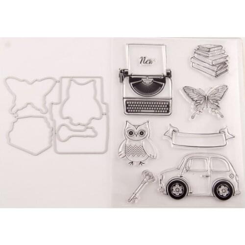 Metal Cutting Dies and stamps DIY Scrapbooking Card Stencil Paper Craft Stamp Die Set T1576 Typewriter Car Owl Knife Mold Set