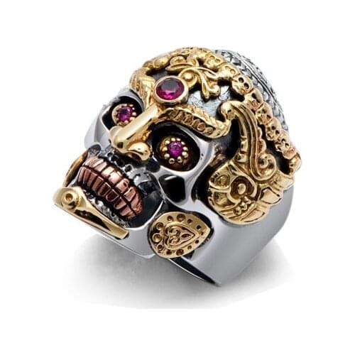 Fashion Domineering Skull King Inlay Crystal Ring Mens Stainless Steel Rings Biker Jewelry Gift