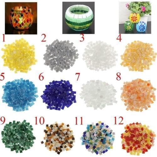 250 Pieces Square Colored Glass Mosaic Tiles Making Puzzle DIY Art Crafts Supplies Transparent Stone 10x10mm
