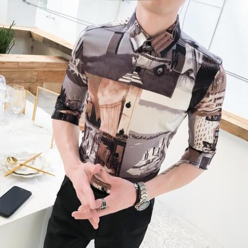Chun xia mens cultivate morality in 5 minutes of men Short sleeve shirt flower shirt A236-1993 - P55 male society
