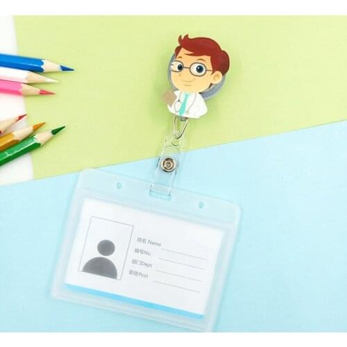 Clear Plastic Horizontal Name Tag Badge Id Card Holders & Cute Retractable Nurse Badge Reel Clip Badge Holder With Pvc Straps