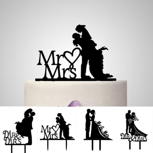 Wedding Cake Topper Bride Groom Mr Mrs Acrylic Black Cake Toppers Wedding Decoration Mariage Party Supplies Adult Favors