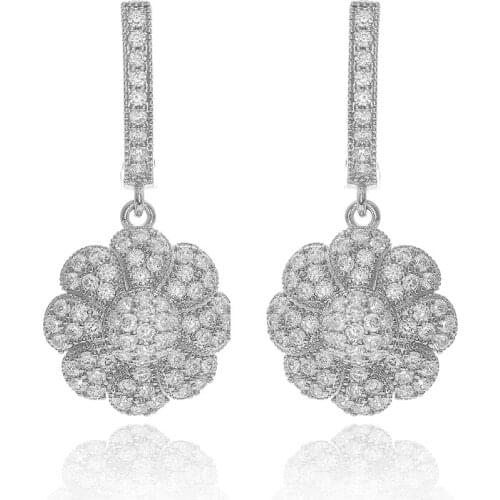 White Gold Filled Wedding Drop Earrings for Women Wedding Hanging Earrings Vintage Flowers Statement Earrings Dropshipping