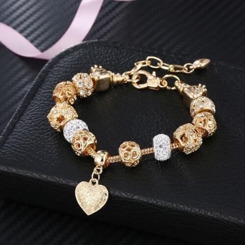 YADA Gifts Gold color heart love Crystal Bracelets&Bangles For Women gold Bracelets Charm Friendship Beads DIY Bracelet BT200167
