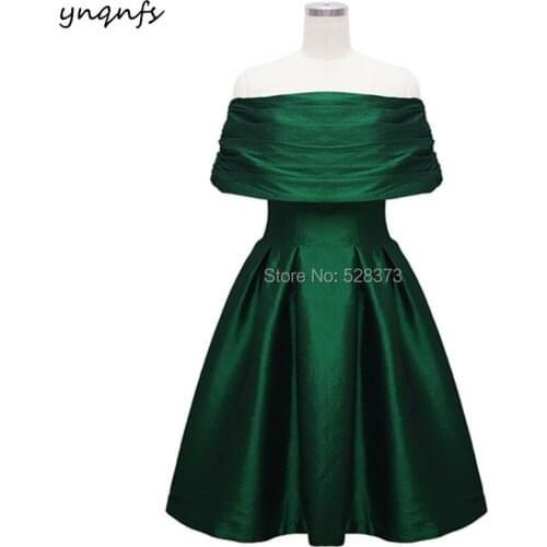 YNQNFS ED161 Elegant Taffeta Boat Off Shoulder Short Green Dress Bridesmaid Dresses 2019