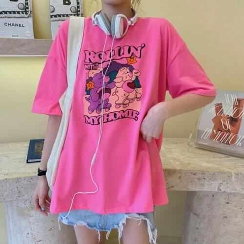 Cotton 2021 summer new printed short-sleeved T-shirt women loose all-match tops tide all-match round neck