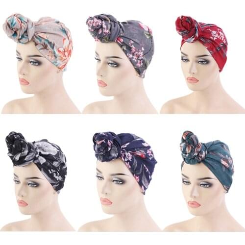Lady Bonnet Hat African Print Turban Knot Women Head Cover Muslim Headwrap Head Scarf Night Cap Sleep Hats Long Headscarf Ties